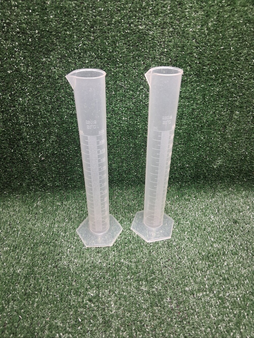 2 Graduated Cylinder-Food Grade-w Spout, Hex Base-250 ml